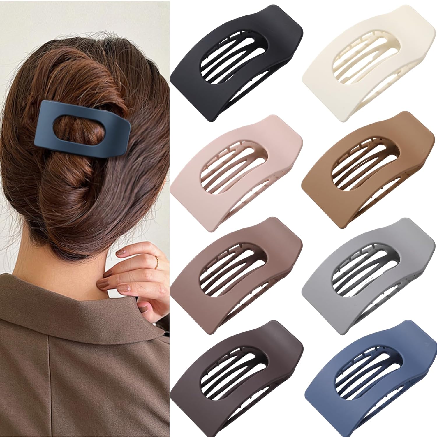 8-Pack Matte Flat Claw Clips – Strong Hold for All Hair Types